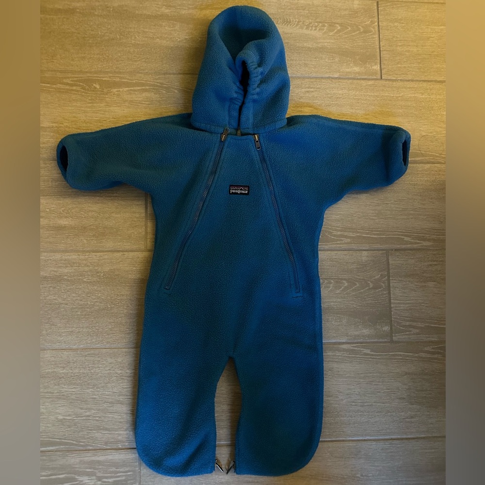 Patagonia Teal Fleece One-Piece Hooded Snowsuit for Babies